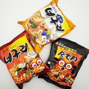 韩国进口农心小浣熊汤面辣味乌东面劲道粗拌面袋装120g煮泡方便面