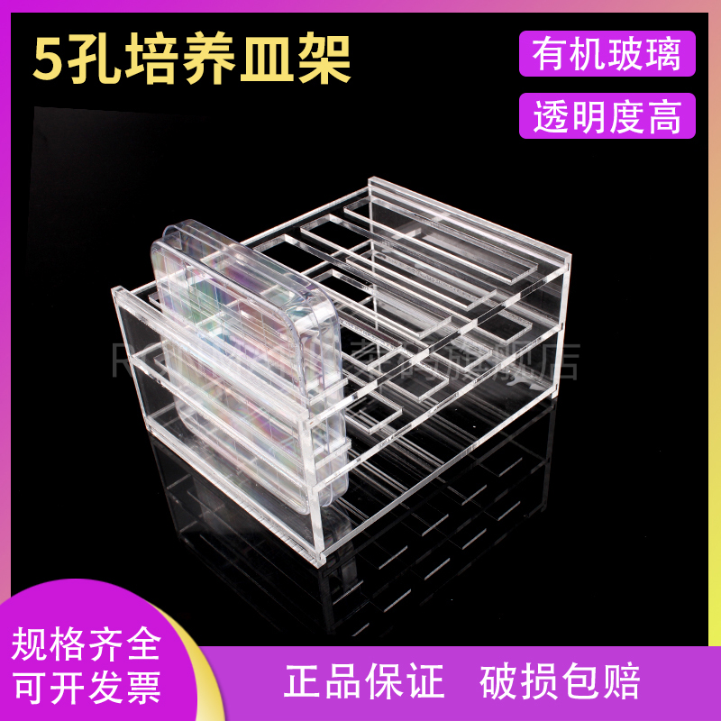 实验室有机玻璃方形培养皿架 5孔 10*10cm方形培养皿支架放置架亚克力透明置物架可定制