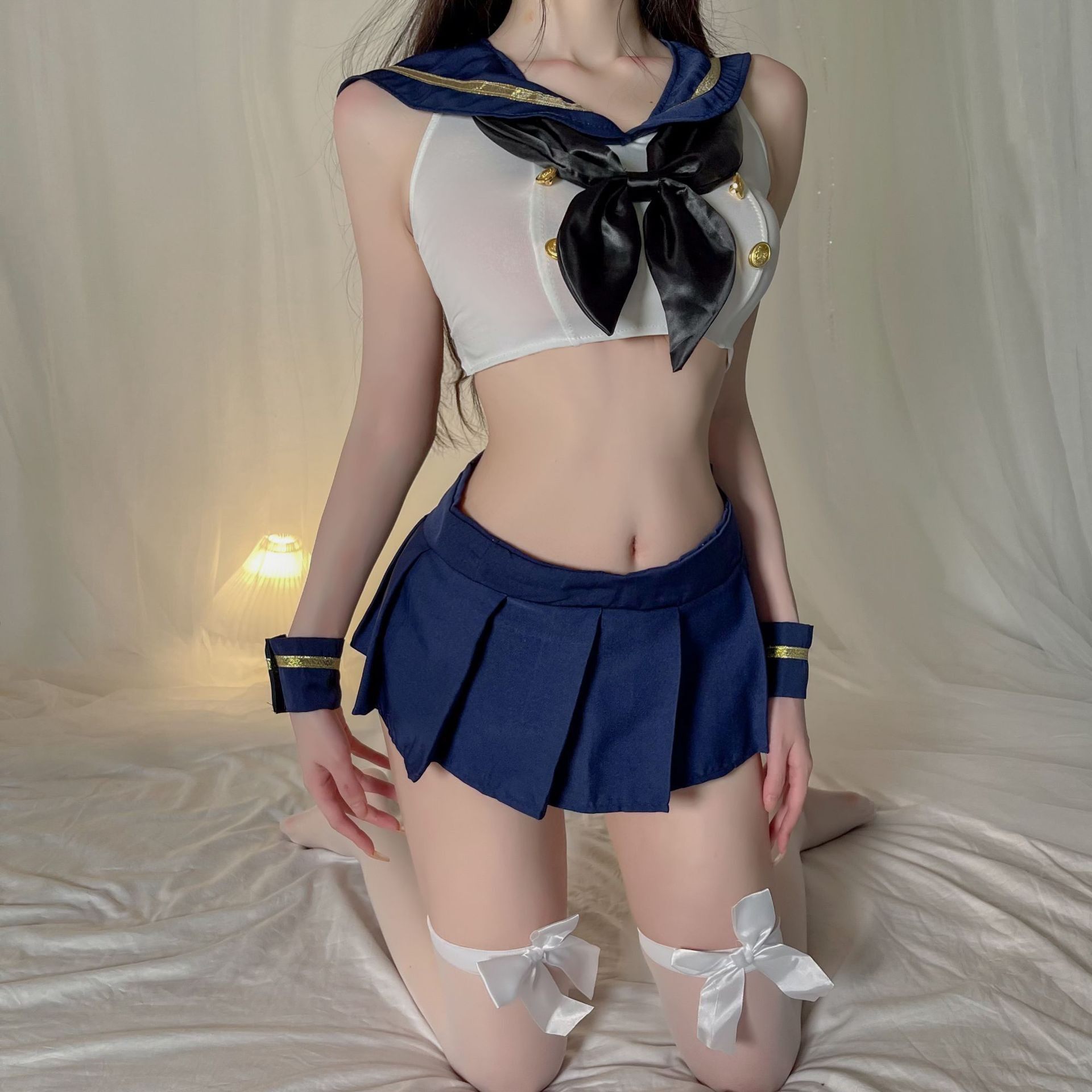 情趣内衣性感校园领结JK露腰百褶裙制服纯欲系水手超短外出裙套装