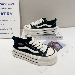 女黑色百搭休闲鞋 ss新款 2026新款 厚底增高板鞋 潮 软底系带运动鞋