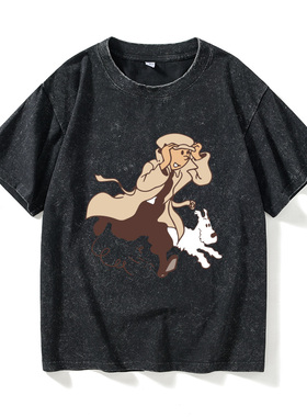 丁丁历险记tintin Adventure卡通动漫周边T恤短袖休闲衣服女男圆