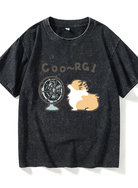 吃货柯基JUST DO EATT恤短袖慵懒风衣服女男圆领大码宽松夏季情侣