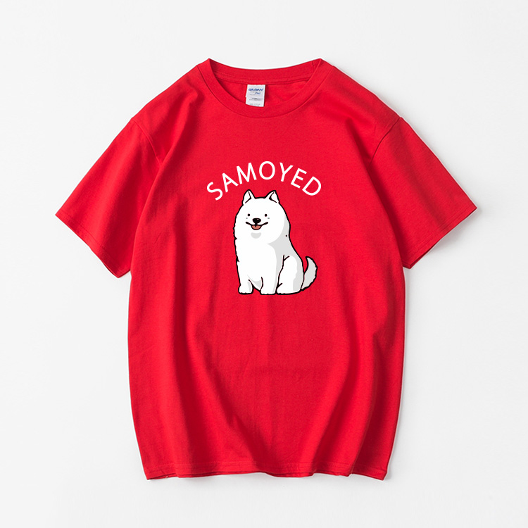 新款萨摩耶 萌系带狗图案卡通萨摩T恤短袖小清新衣服男女圆领大码