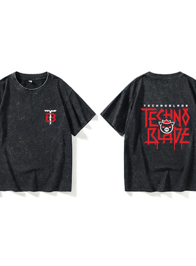 我的世界猪皇血神technoblade周边T恤短袖新品衣服女男圆领大码宽