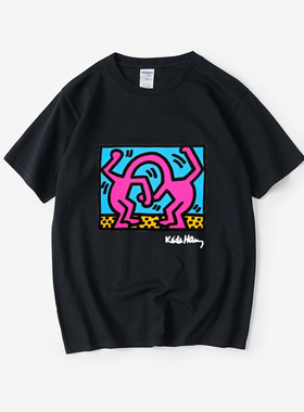 欧美波普风潮牌keithharing凯斯哈林涂鸦联名T恤短袖简约衣服女男
