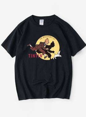 丁丁历险记tintin Adventure卡通动漫周边T恤短袖百搭衣服男女圆