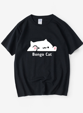 Bongo Cat手鼓猫咪表情魔性恶搞T恤短袖潮衣服女男圆领大码宽松夏