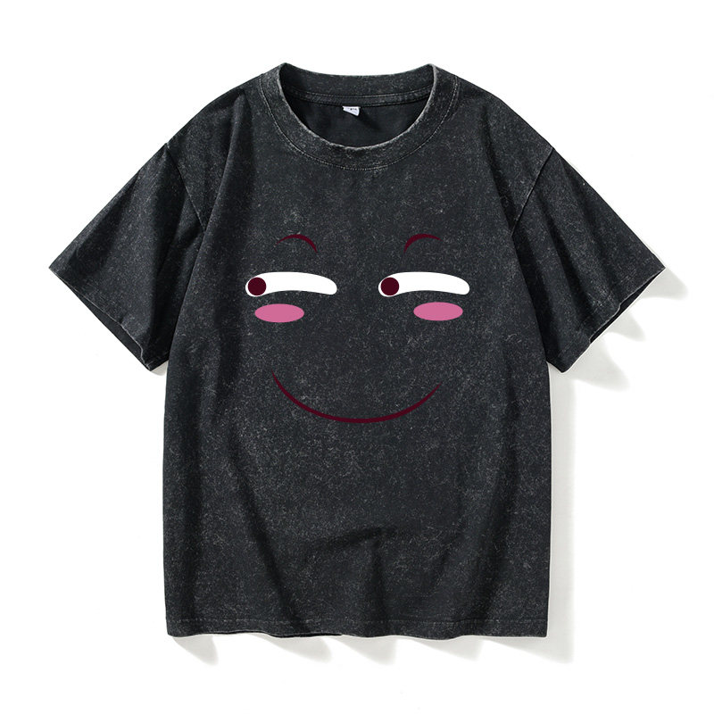 害怕 斜眼笑 二次元滑稽脸表情包 动漫周边T恤短袖黑色衣服女男圆