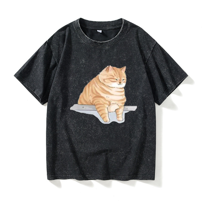 胖橘猫的凝视萌系猫咪T恤短袖Oversize衣服女男圆领大码宽松夏季