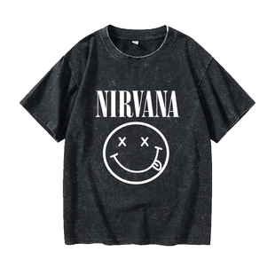 摇滚乐队 Nirvana涅磐 科特 柯本T恤短袖慵懒风衣服女男圆领大码