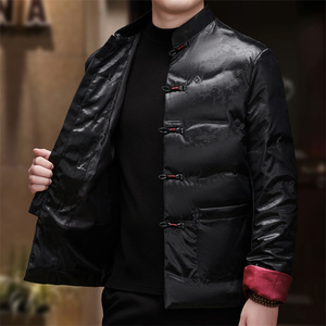 冬中老年亮面印花羽绒服风唐装爷爷外套XZ804/D2815P200外景图片