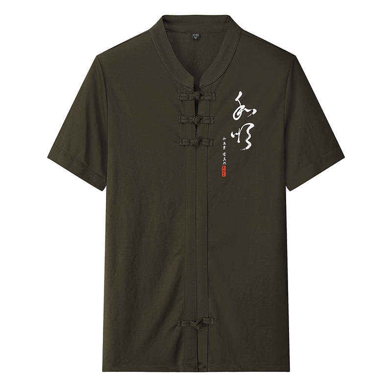 夏季新款风青年刺绣修身T恤21001P45平铺军绿色,男装民族服装,星座804（原QT730）