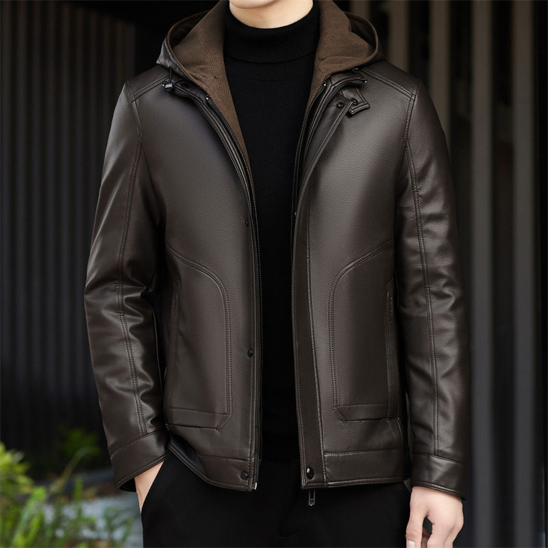 中老年皮羽绒服25年冬季新款帽可脱卸羽绒服皮夹克M76678P230外景,男装羽绒服,星座804（原QT730）