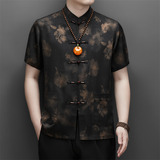 夏季香云纱高端提花唐装中老年风新中式汉服MB9217P86黑色，男装民族服装，星座804（原QT730）