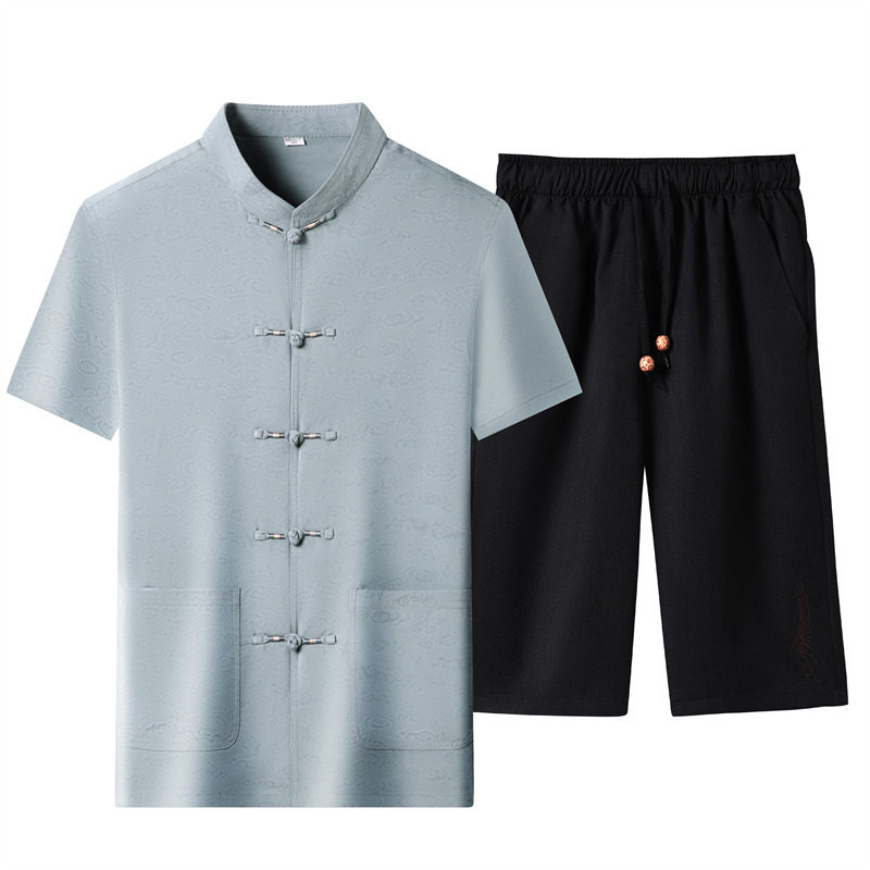 25年夏季仿真丝高端唐装男士中老年风新中式汉服MB9301P96图片