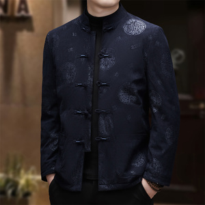 25年冬季老人印花羽绒服风唐装汉服爷爷保暖外套男D2293P185图片