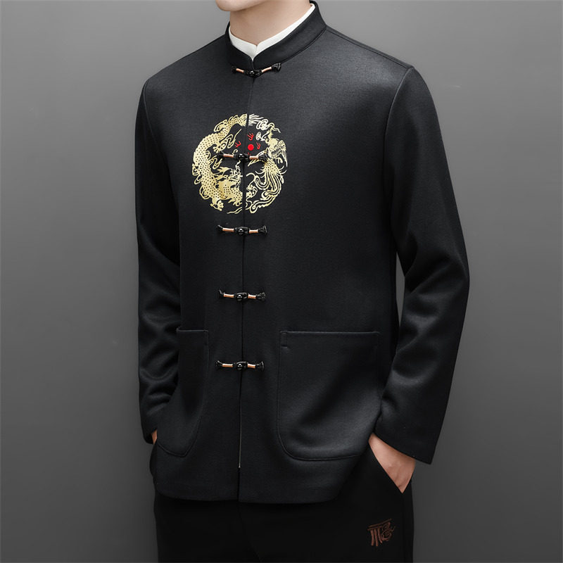 冬季老人绣花唐装风男加绒爸爸中式品质外套M25501P115,男装民族服装,星座804（原QT730）