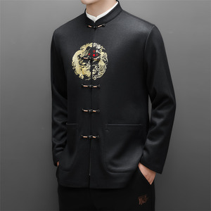 冬季老人绣花唐装风男加绒爸爸中式品质外套M25501P115图片