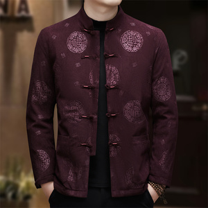 25年冬季老人印花羽绒服风唐装汉服爷爷保暖外套男D2293P185图片