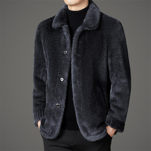 雪兰貂男皮毛一体夹克冬季翻领两面穿短款XZ804/M1193P240黑色图片