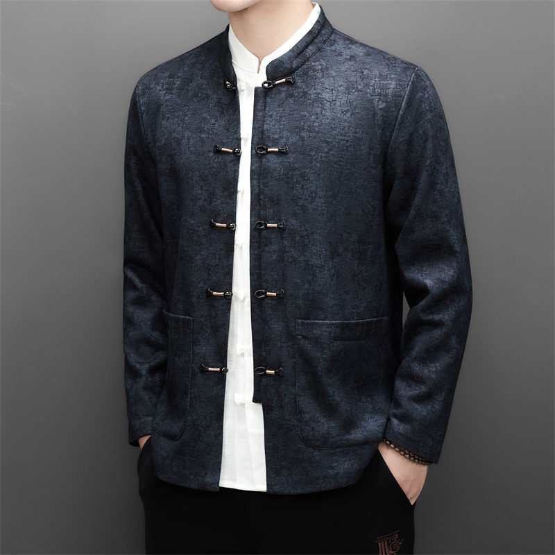 冬季老人印花唐装风男加绒爸爸中式外套XZ804/M25311P115,男装民族服装,星座804（原QT730）