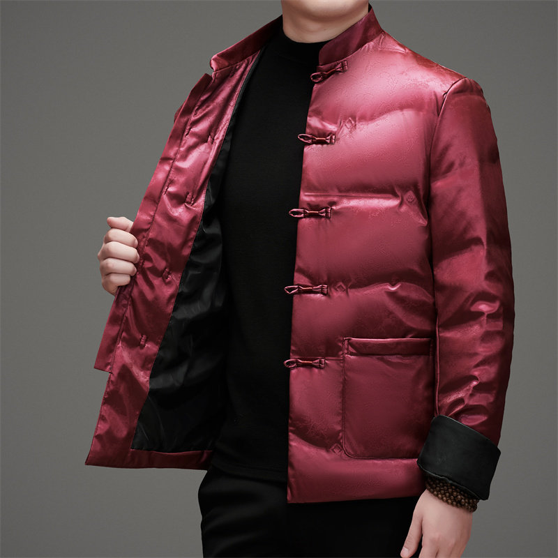 冬季中老年亮面印花羽绒服风爷爷保暖外套男XZ804/D2815P200,男装民族服装,星座804（原QT730）