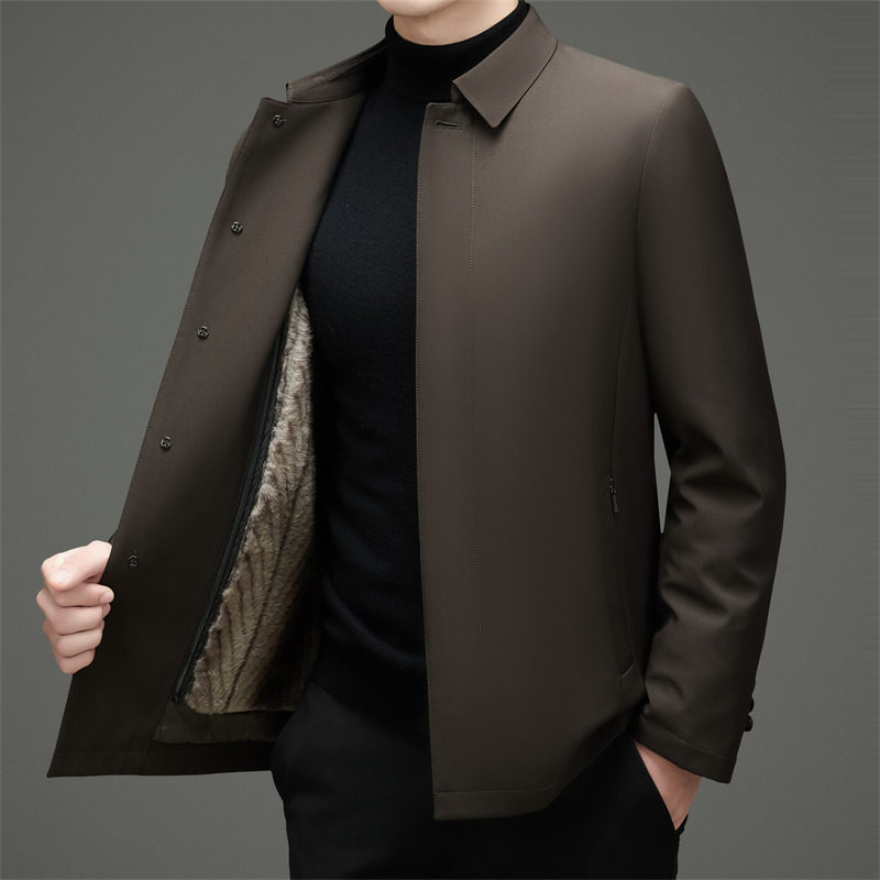 冬季高品中老年纯色商务羽绒服貂绒内胆可拆M5188P235,男装羽绒服,星座804（原QT730）