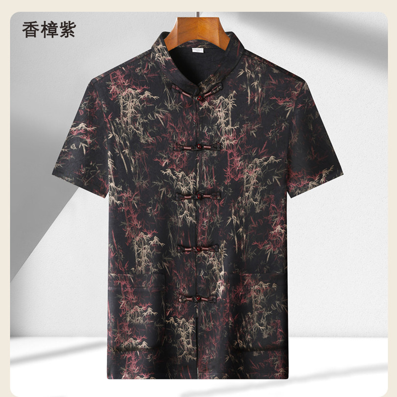 男士中老年香云纱高端印花唐装风新中式汉服MC9216P108黄色,男装民族服装,星座804（原QT730）