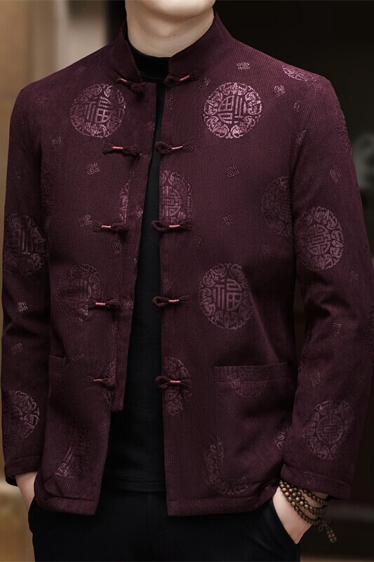 XZ804冬季老人印花羽绒服风唐装汉服灯芯绒外套D2293P185,男装民族服装,星座804（原QT730）