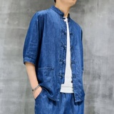 25年水洗牛仔五分袖薄款上衣风大码汉服XZ804/S7708P85，男装民族服装，星座804（原QT730）