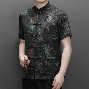 夏季香云纱高端印花唐装男士中老年风新中式汉服MB9216P86图片