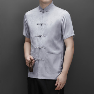 高端提花唐装男士中老年风新中式汉服M9302P93星空灰图片