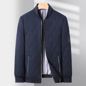 秋冬外套中老年男士加棉夹克菱格商务棒球领薄棉衣XZ804/M3728P80图片