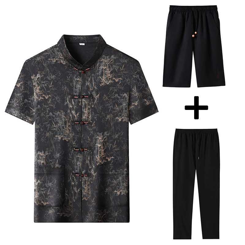 夏季香云纱高端印花唐装男士中老年风新中式汉服MC9216P108,男装民族服装,星座804（原QT730）