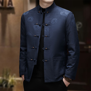 风唐装老人立领印花唐装羽绒服外套男XZ804/D21815P200外景图片