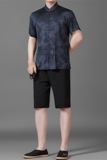 夏季套装高端唐装男士中老年风新中式MB5106P115蓝色，男装民族服装，星座804（原QT730）