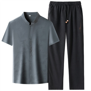 夏季仿真丝高端提花唐装男士中老年风新中式汉服MT9303P103图片