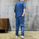 25年风水洗牛仔薄款唐装男五分袖套装XZ804/T7708P145，男装民族服装，星座804（原QT730）