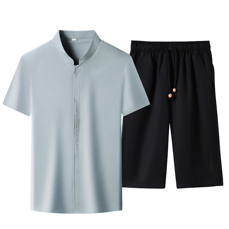夏季仿真丝高端提花唐装男士中老年风新中式汉服MB9303P96,男装民族服装,星座804（原QT730）