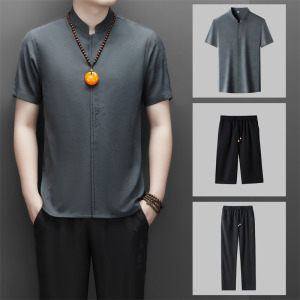 夏季仿真丝高端提花唐装男士中老年风新中式汉服MC9303P9121图片