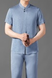 男士红色立领唐装短袖衬衫夏季风套装MJ7226P95，男装民族服装，星座804（原QT730）