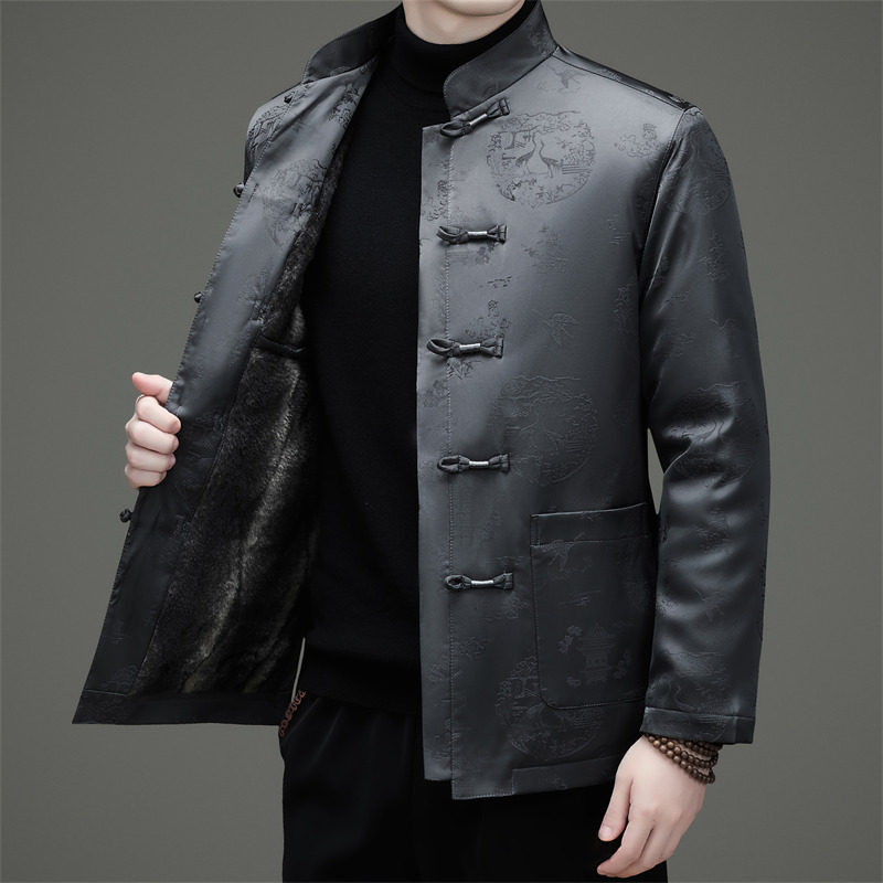 品质男装冬季风大码提花老人加绒唐装XZ804/R575P120,男装民族服装,星座804（原QT730）