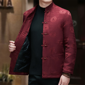 风唐装老人立领印花唐装羽绒服外套男XZ804/D21815P200外景图片