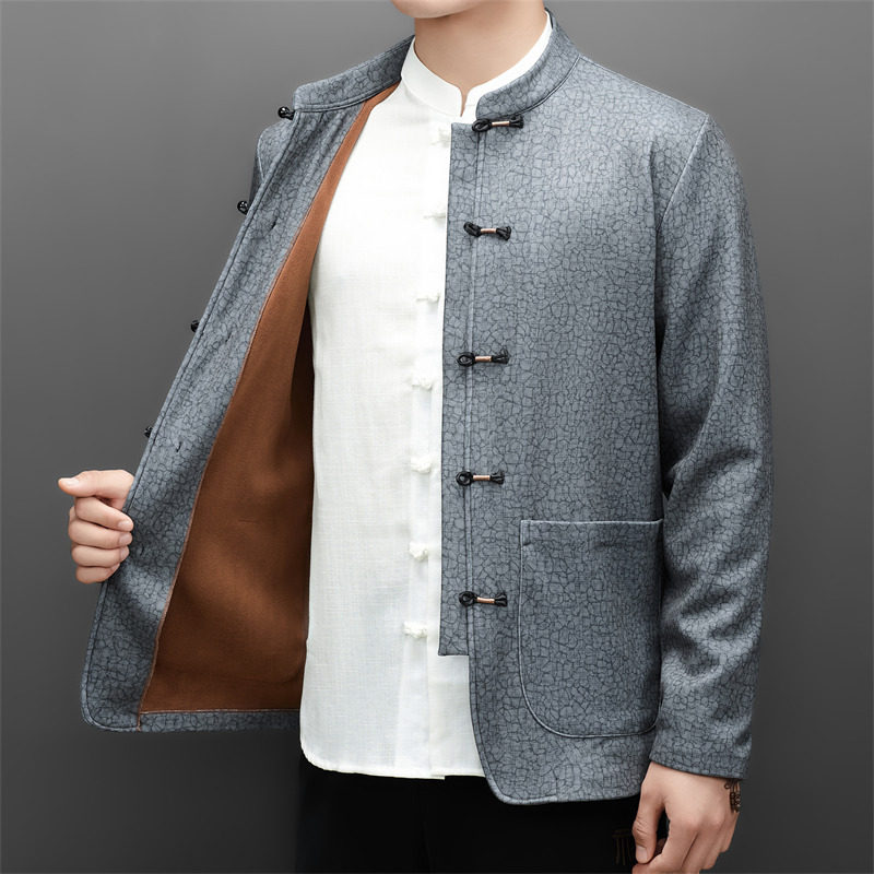 老人印花加绒唐装男风冬季爸爸中式品质外套XZ804/M25318P180,男装民族服装,星座804（原QT730）