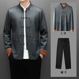 冬季老人印花唐装风男加绒套装爸爸中式品质外套T25312P180，男装民族服装，星座804（原QT730）