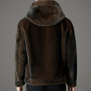 高品冬季皮毛一体仿皮草雪兰貂连帽短款外套M1177P285棕色图片