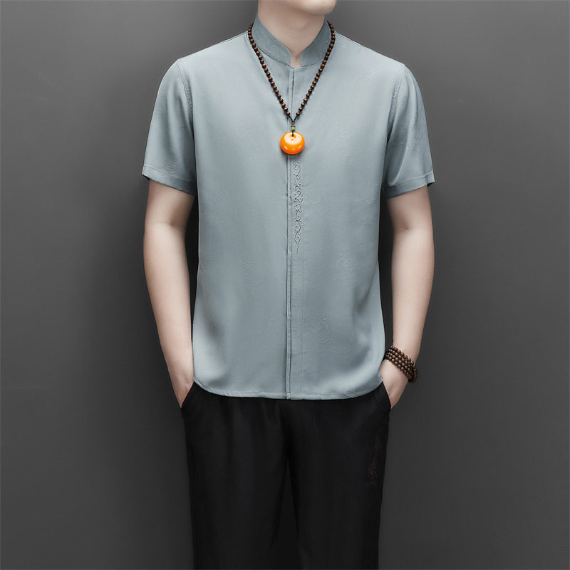 夏季仿真丝高端提花唐装男士中老年风新中式汉服MT9303P103,男装民族服装,星座804（原QT730）