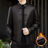 中老年加绒风男盘扣PU皮衣夹克中山装XZ804/R71919P155咖色,男装民族服装,星座804(原QT730), 中老年加绒风男盘扣PU皮衣夹克中山装XZ804/R71919P155咖色,男装民族服装,星座804(原QT730),