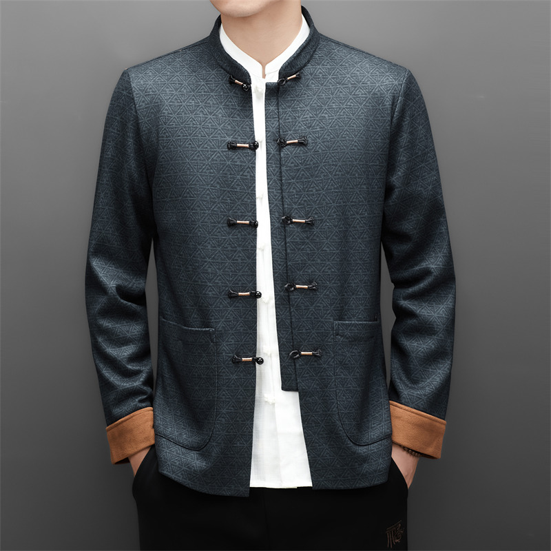 冬季老人印花唐装风男加绒爸爸中式品质外套M25312P115，男装民族服装，星座804（原QT730）
