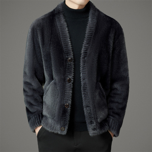 仿皮草雪兰貂V领短款皮毛一体男保暖外套XZ804/M1176P265图片